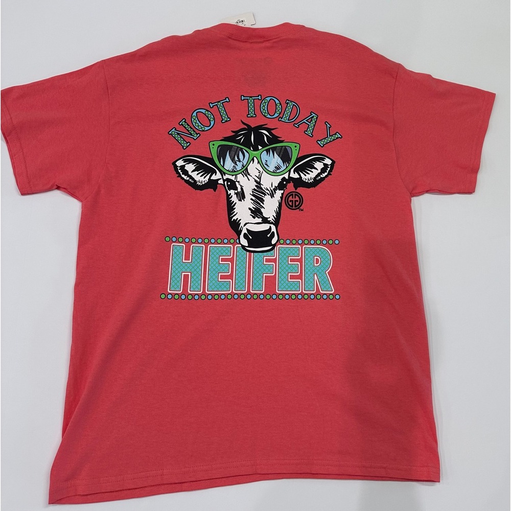 Girlie Girl Originals Not Today Heifer Cow T-Shirt Coral Pink Large Graphic Tee